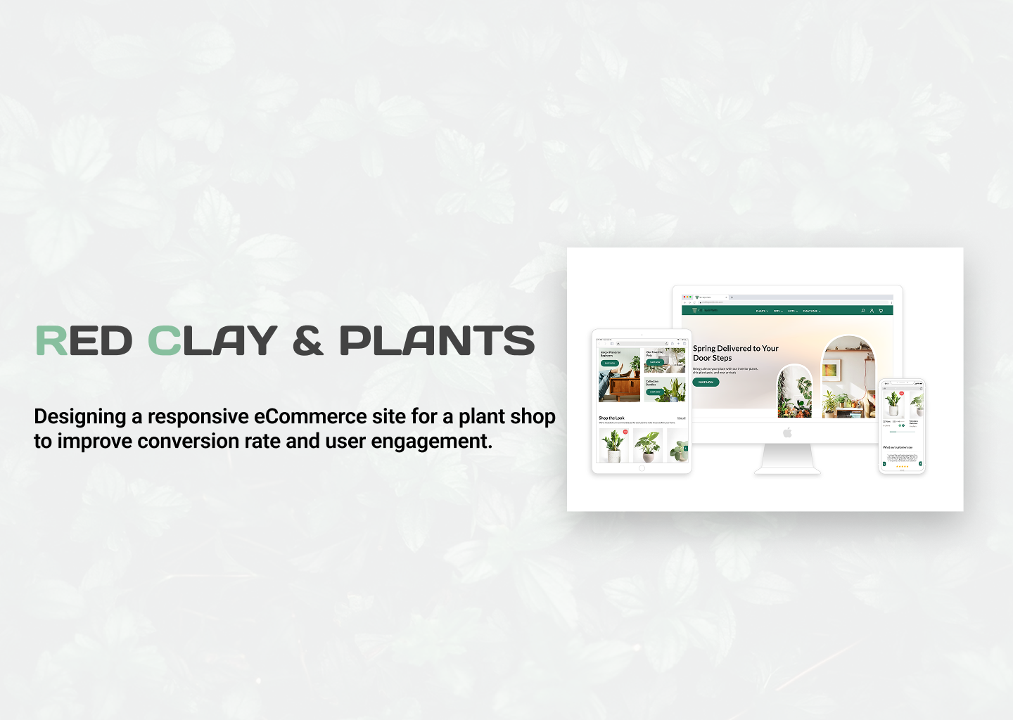 Red Clay & Plants case-study cover showing the brand name and responsive e-commerce redesign across desktop screens.