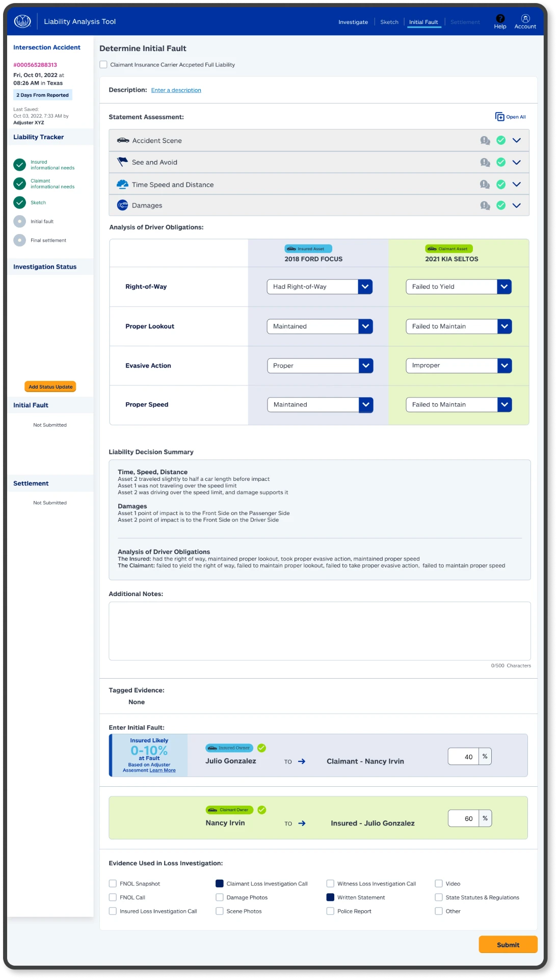 Liability Tracker case study cover showing the initial fault screen
