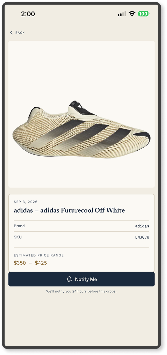 Release reminder signup screen for requesting a reminder for a selected launch.