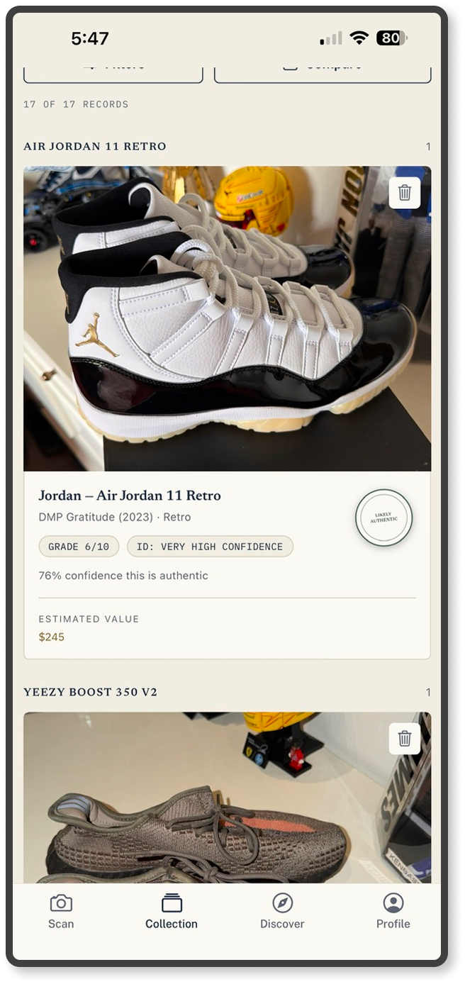 Collection grid view in light theme keeping each saved pair visually scannable.