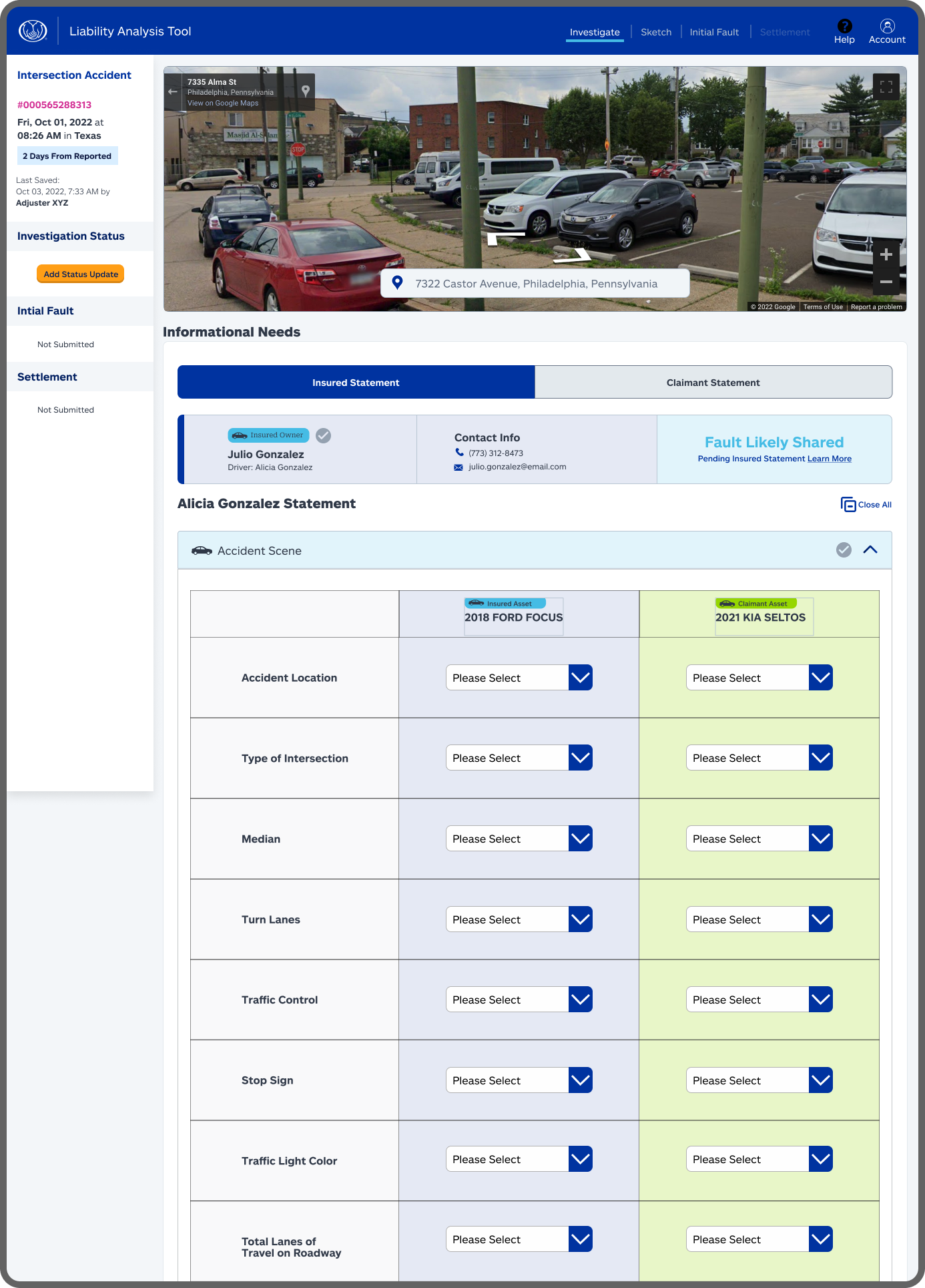Liability Analysis Tool decision 2 screenshot — internal and external factors comparison